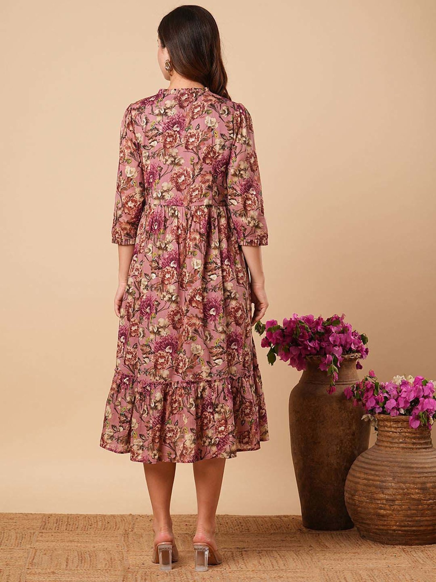 Fashor Purple Cotton Printed A-Line Dress