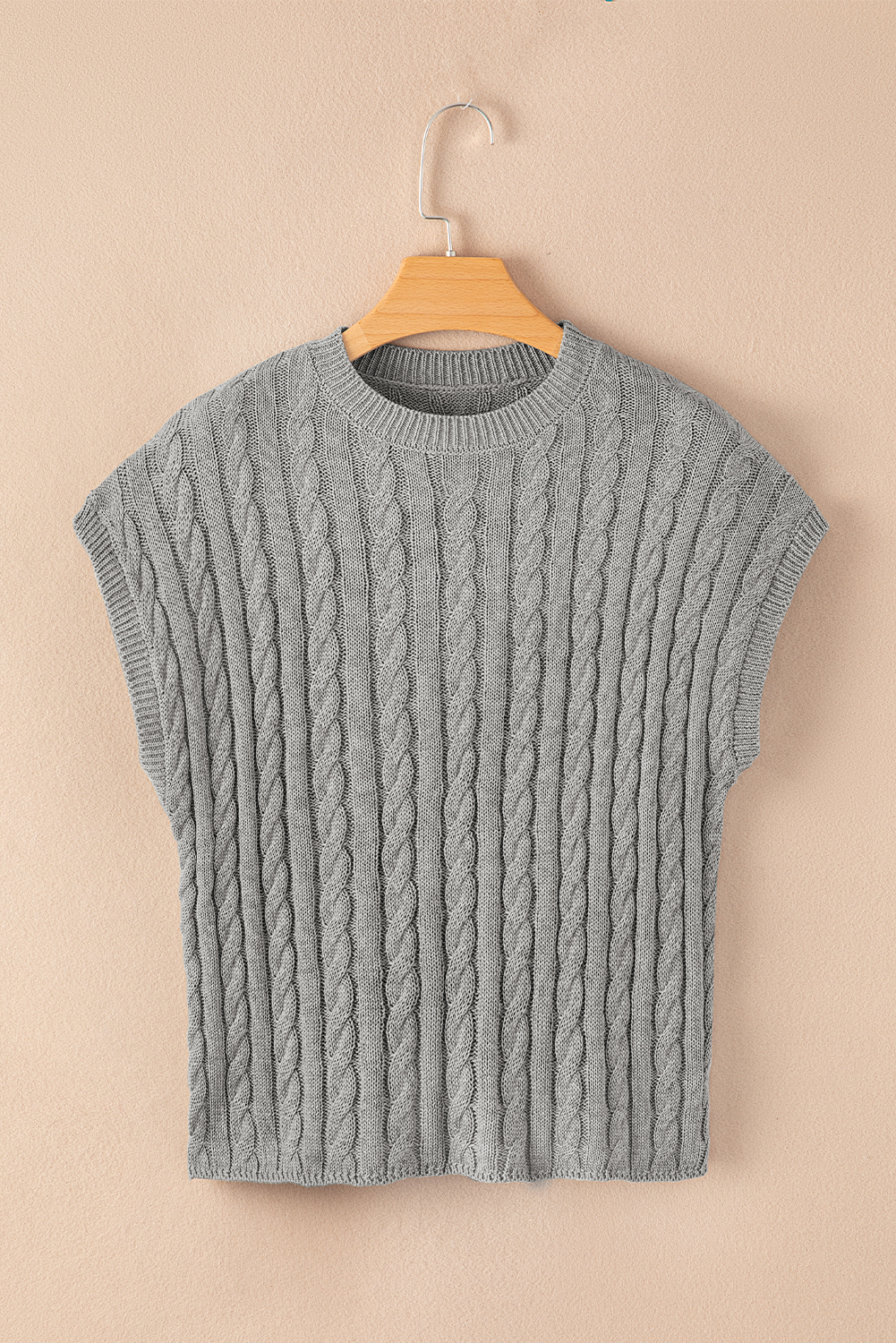 Light Blue Checkered Color Block Crew Neck Short Sleeve Sweater