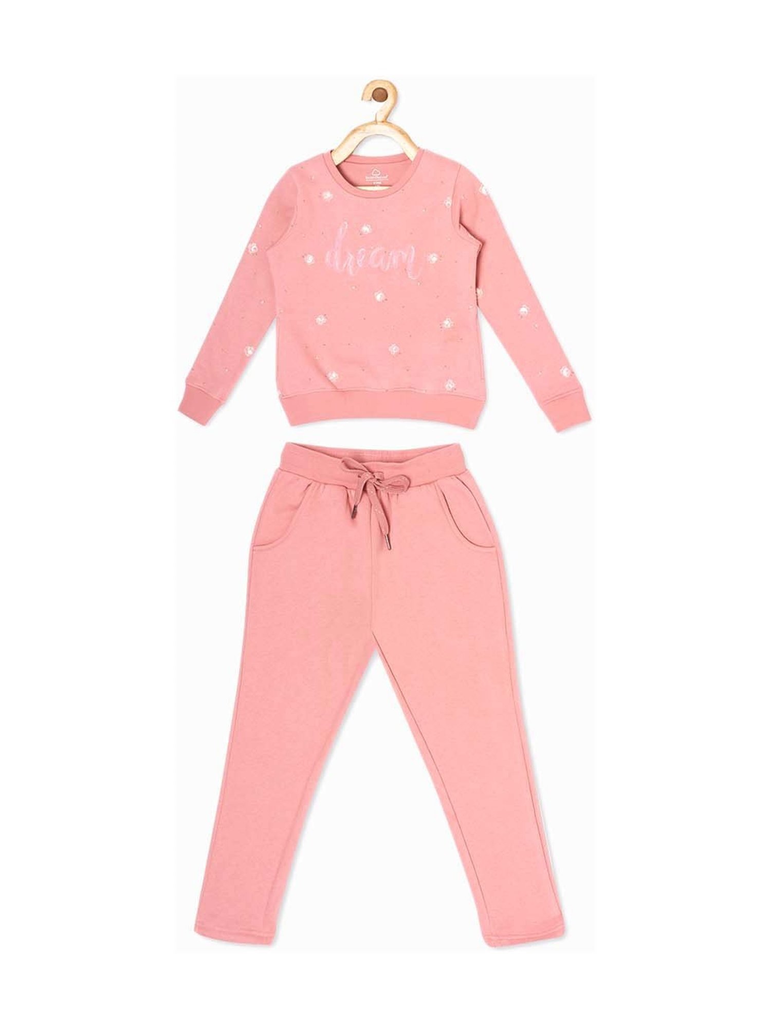 Sweet Dreams Kids Peach Printed Full Sleeves T-Shirt Set