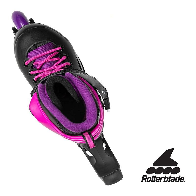 Rollerblade Fury G Inline Adjustable Secure Cuff Buckle and Power Strap Outdoor Roller Skates for Kids, Size 2 thru 5, Black and Pink