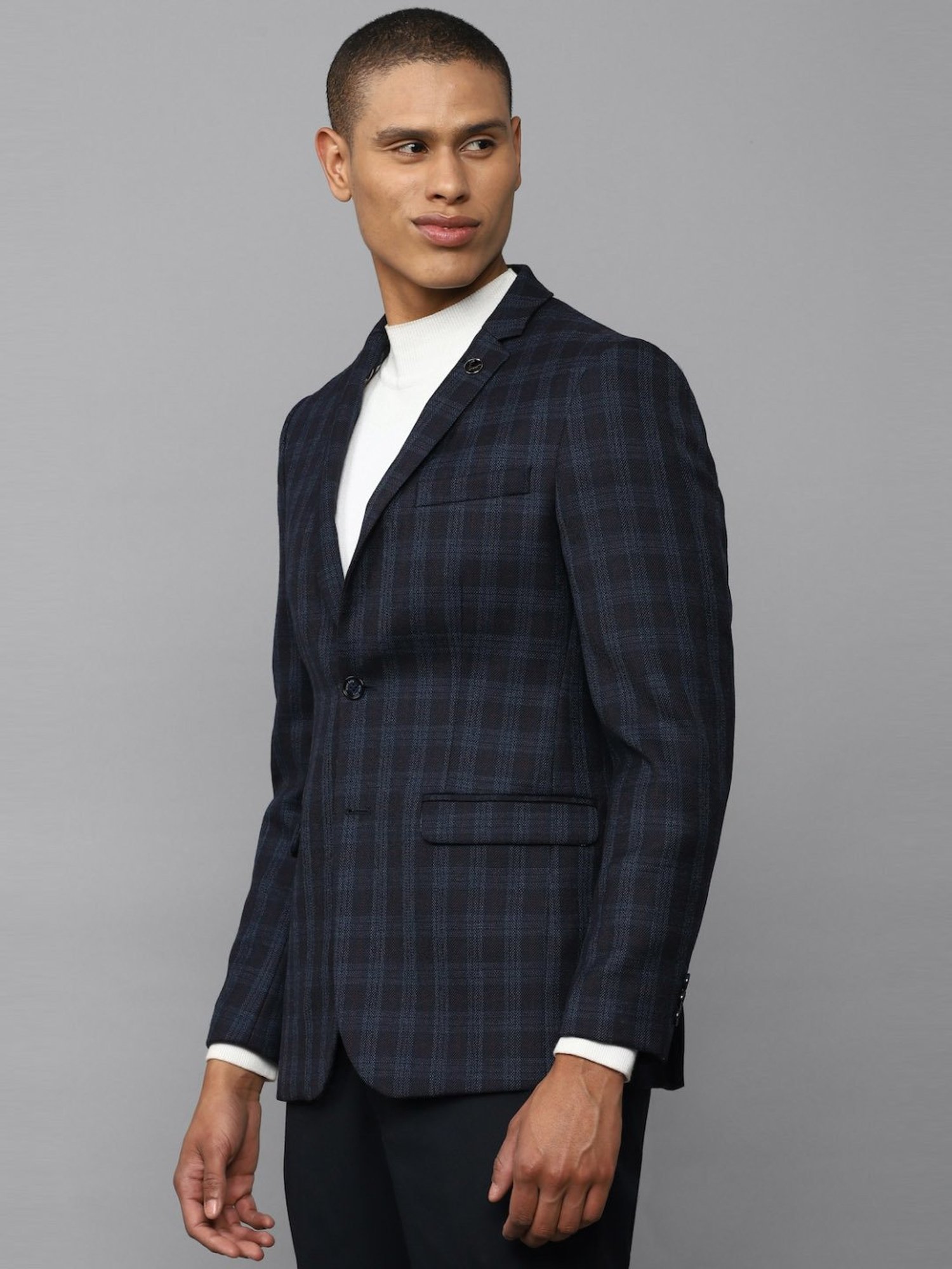 Allen Solly Navy Slim Fit Checks Blazer