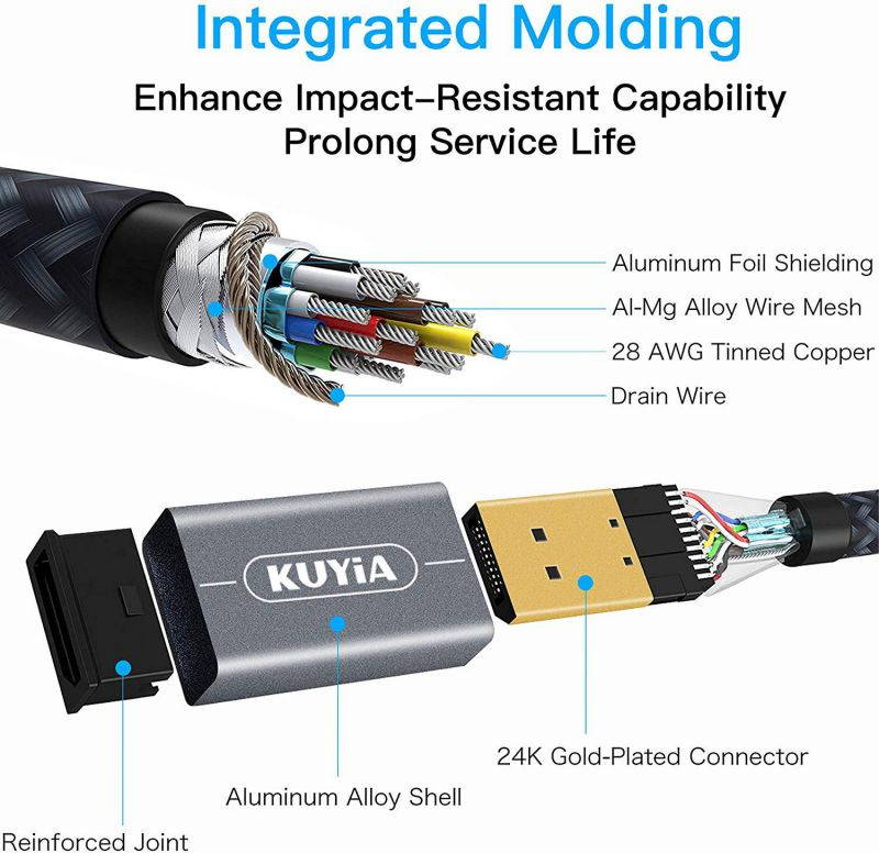 KUYIA DisplayPort Cable to DisplayPort Cable, 7 Feet Nylong Braided DP Cable 4K HD High Speed Display Cable for Gaming PC, Gaming Monitor, Laptop, TV - Gold-Plated Connector, Aluminum Alloy Shell