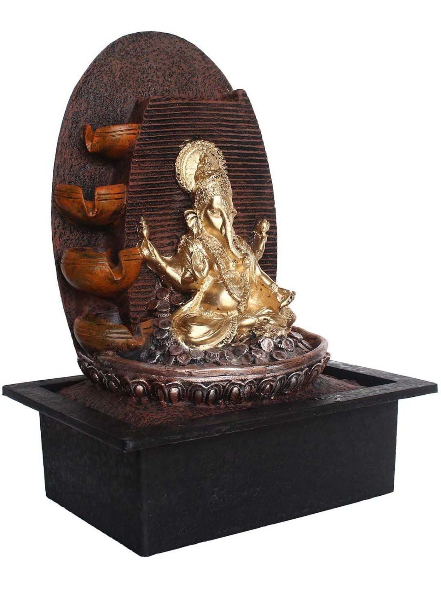 CHRONIKLE Golden & Brown Polyresin Ganesha Idol 4 Steps Waterfall Fountain