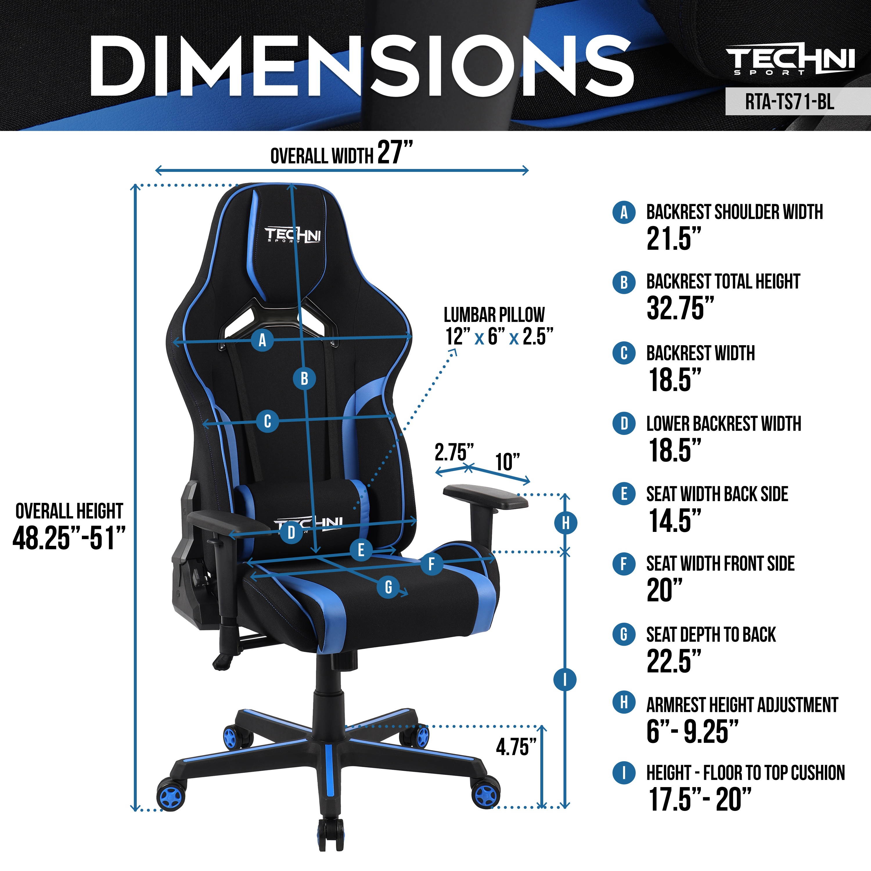 TechniSport TSF-71 Fabric Office-PC Gaming Chair, Blue