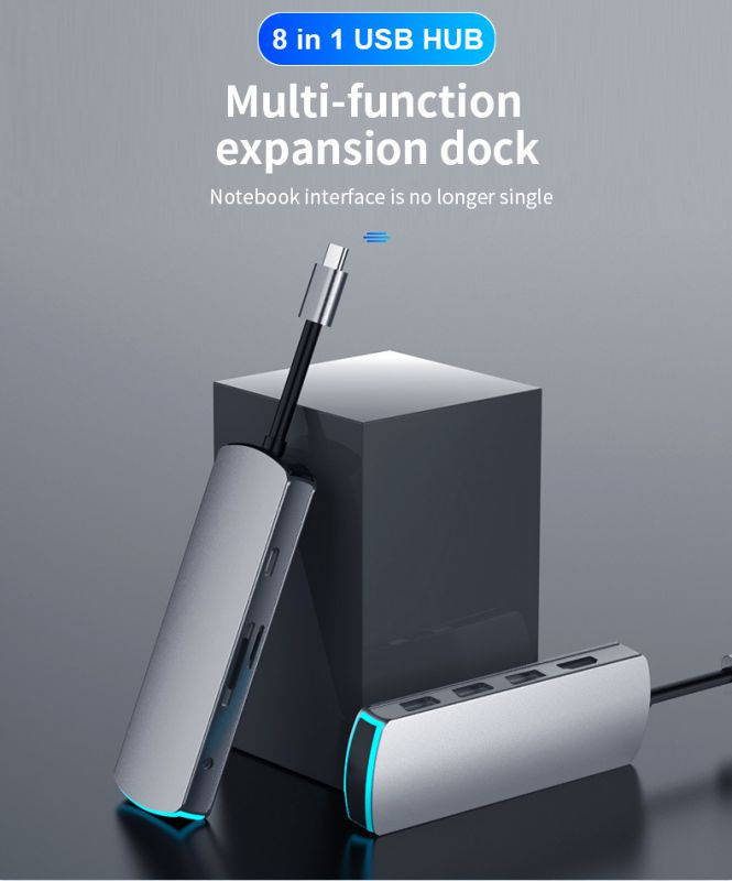 8-In-1 USB C Hub Type C to RJ45 4K HD Ethernet USB 3.0 Ports SD/TF Card Reader USB-C PD for MacBook Pro Dock