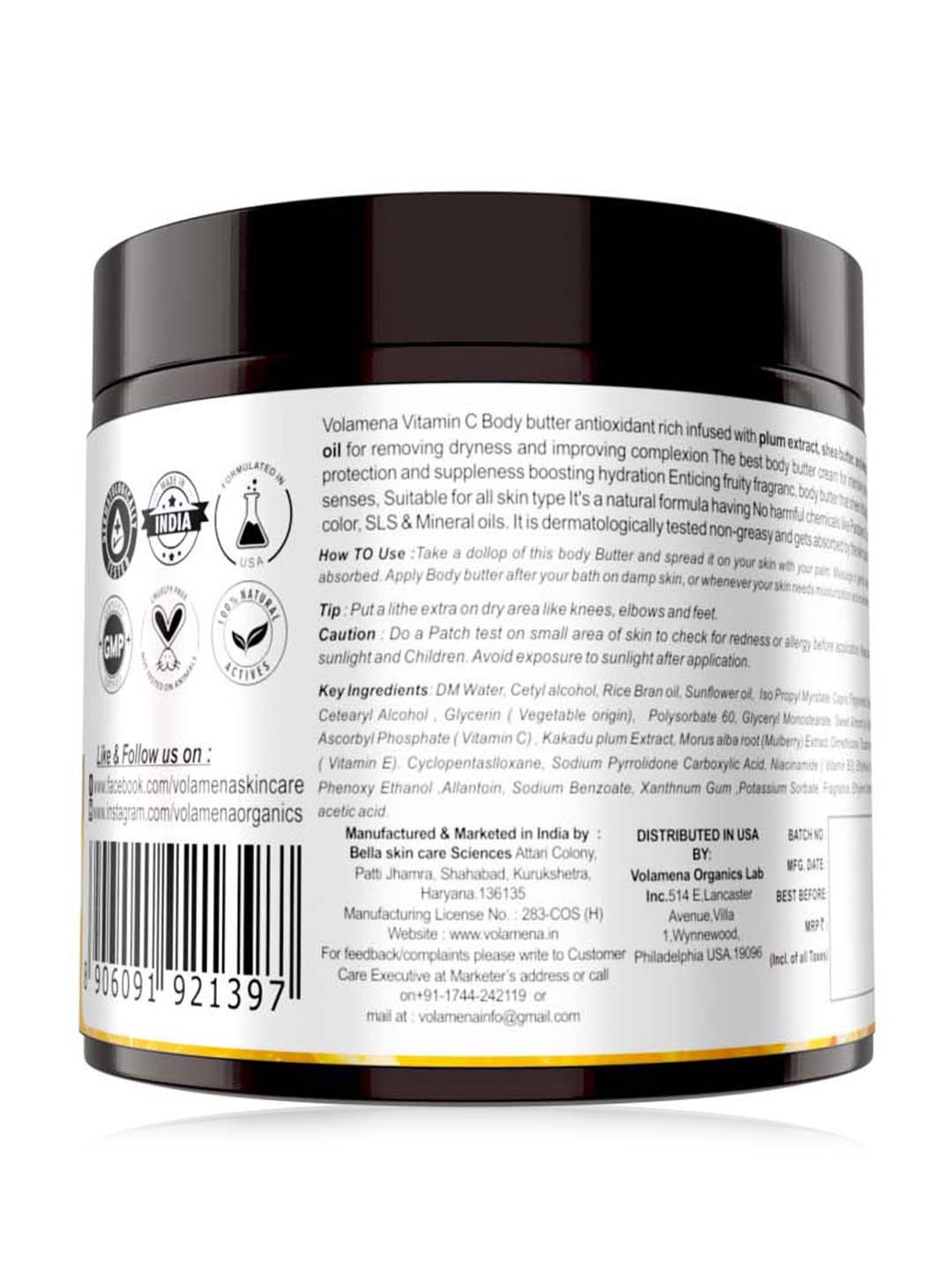 Volamena Vitamin C Body Butter For Women & Men - 100 ml