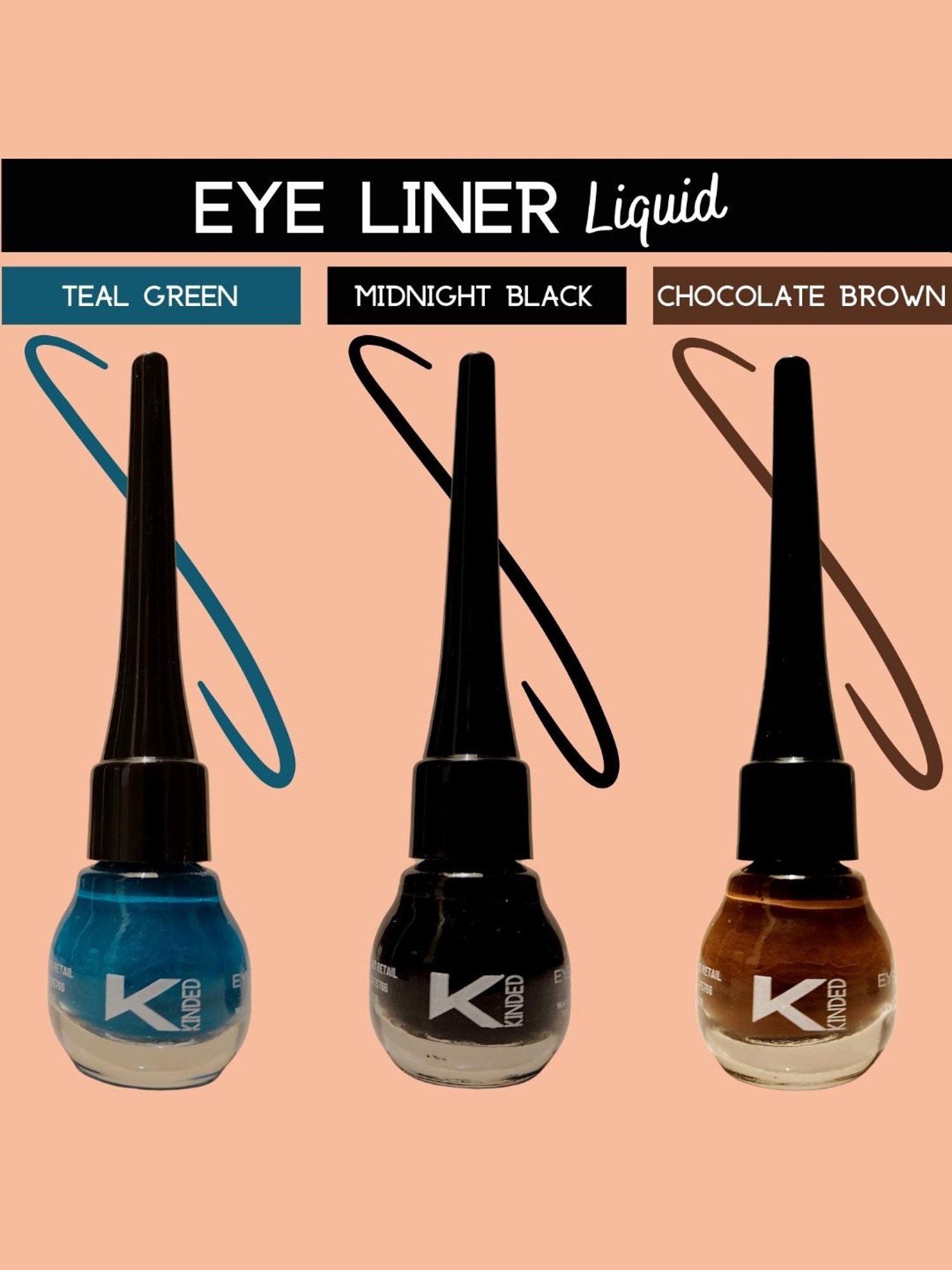 KINDED Liquid Eye Liner Midnight Black, Teal Green & Chocolate Brown Combo