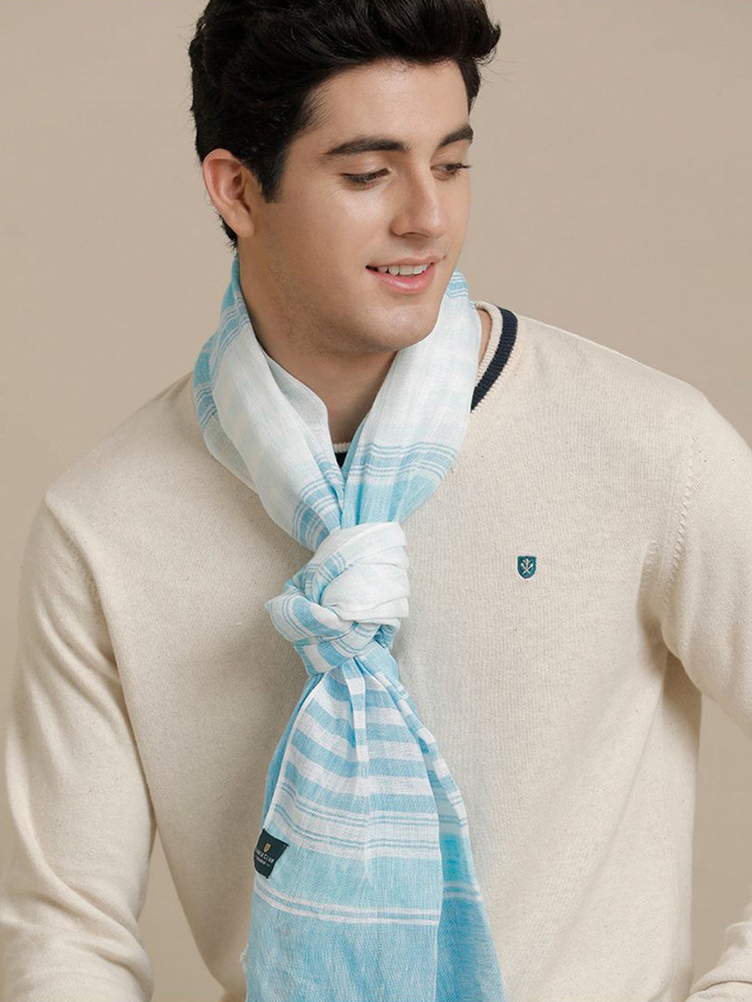 Linen Club Blue Striped Pure Linen Stole