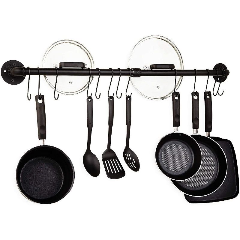 Farmlyn Creek Wall Mounted Kitchen Utensil Rack with S Hooks, Black (38 in)