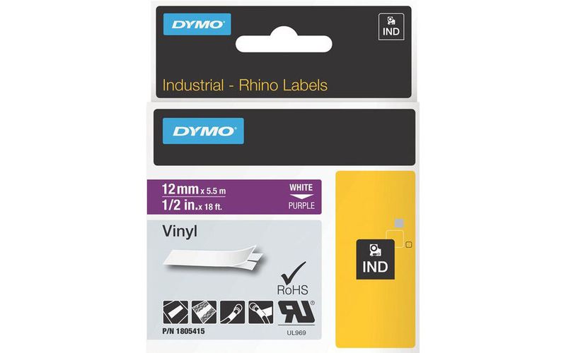 Dymo White on Purple Color Coded Label - Permanent Adhesive - 15/32" Width x 18 3/64 ft Length - Thermal Transfer - Purple - Vinyl
