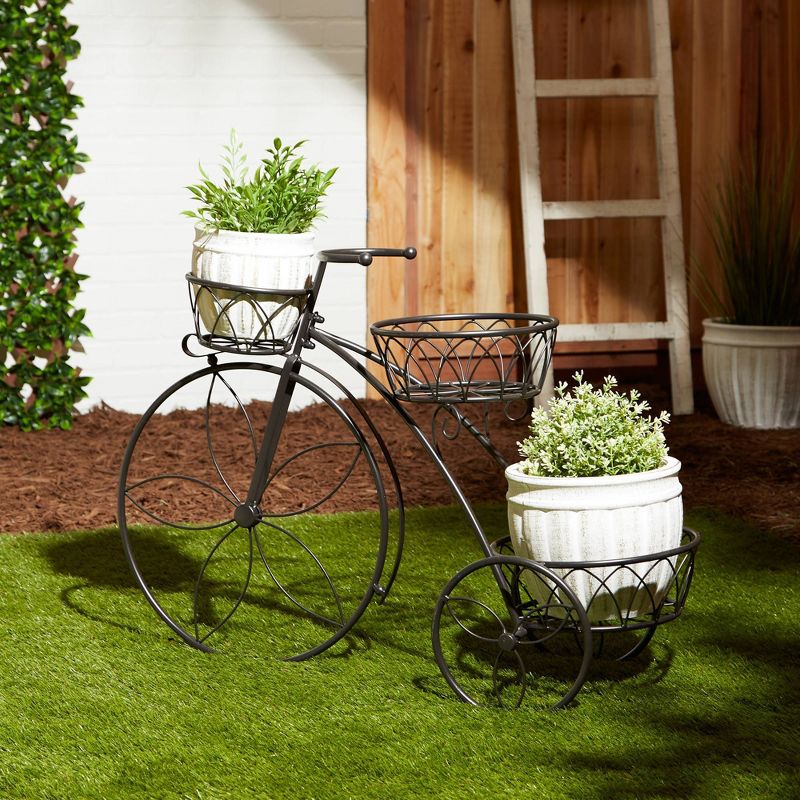 13.1" Indoor/Outdoor Iron Tricycle 3-Tier Plant Stand Black - Zings & Thingz
