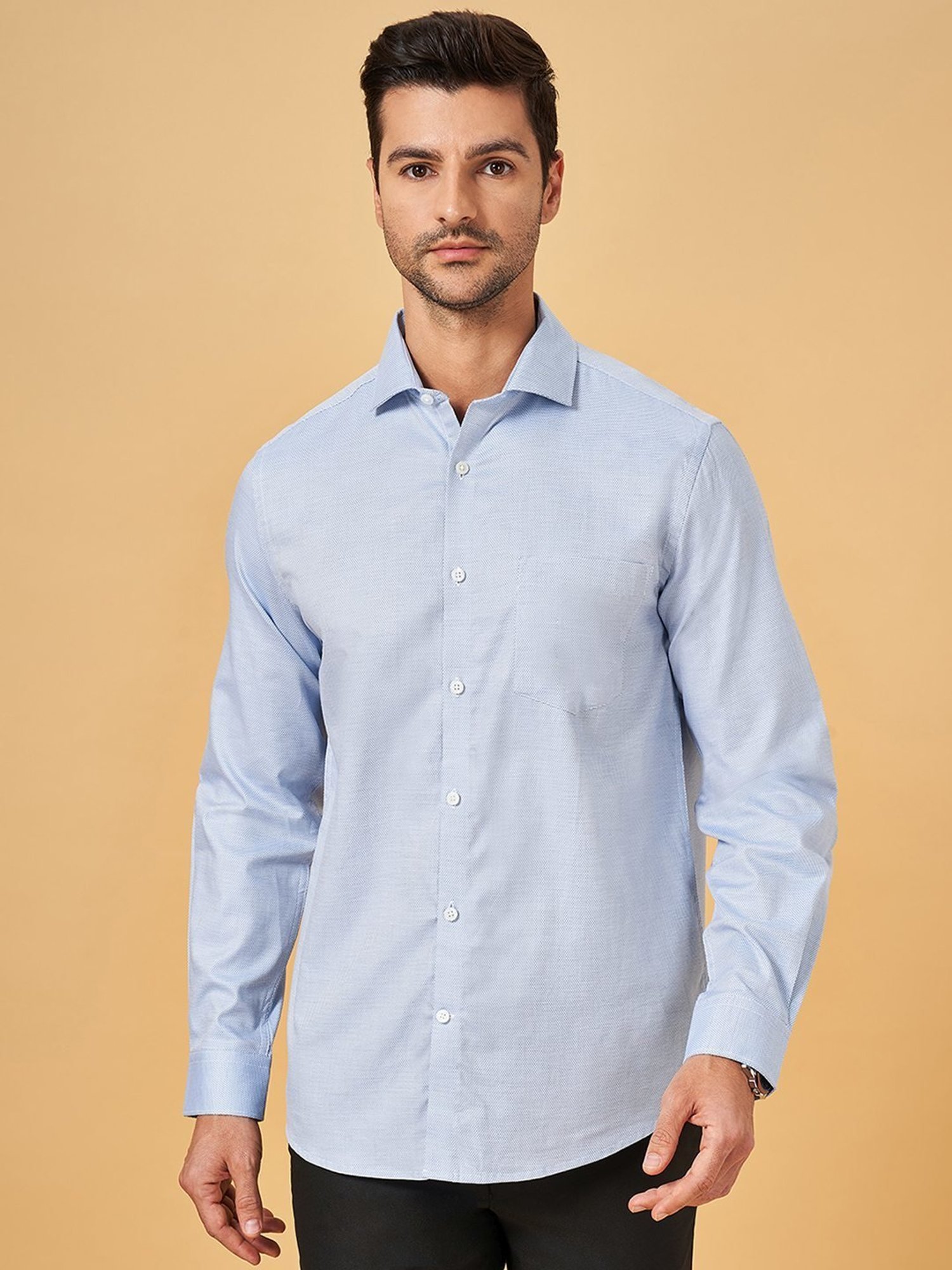 Peregrine by Pantaloons Ultramarine Cotton Regular Fit Texture Shirt