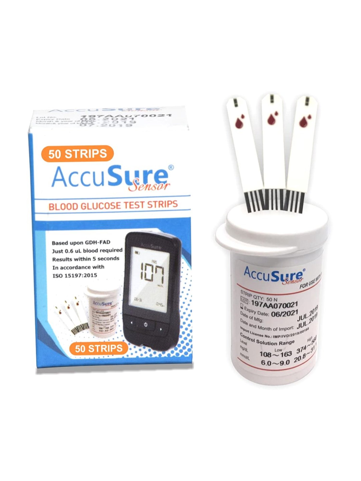 AccuSure Sensor Glucometer Test Strips, Pack of 1 | 25 Glucometer Strips