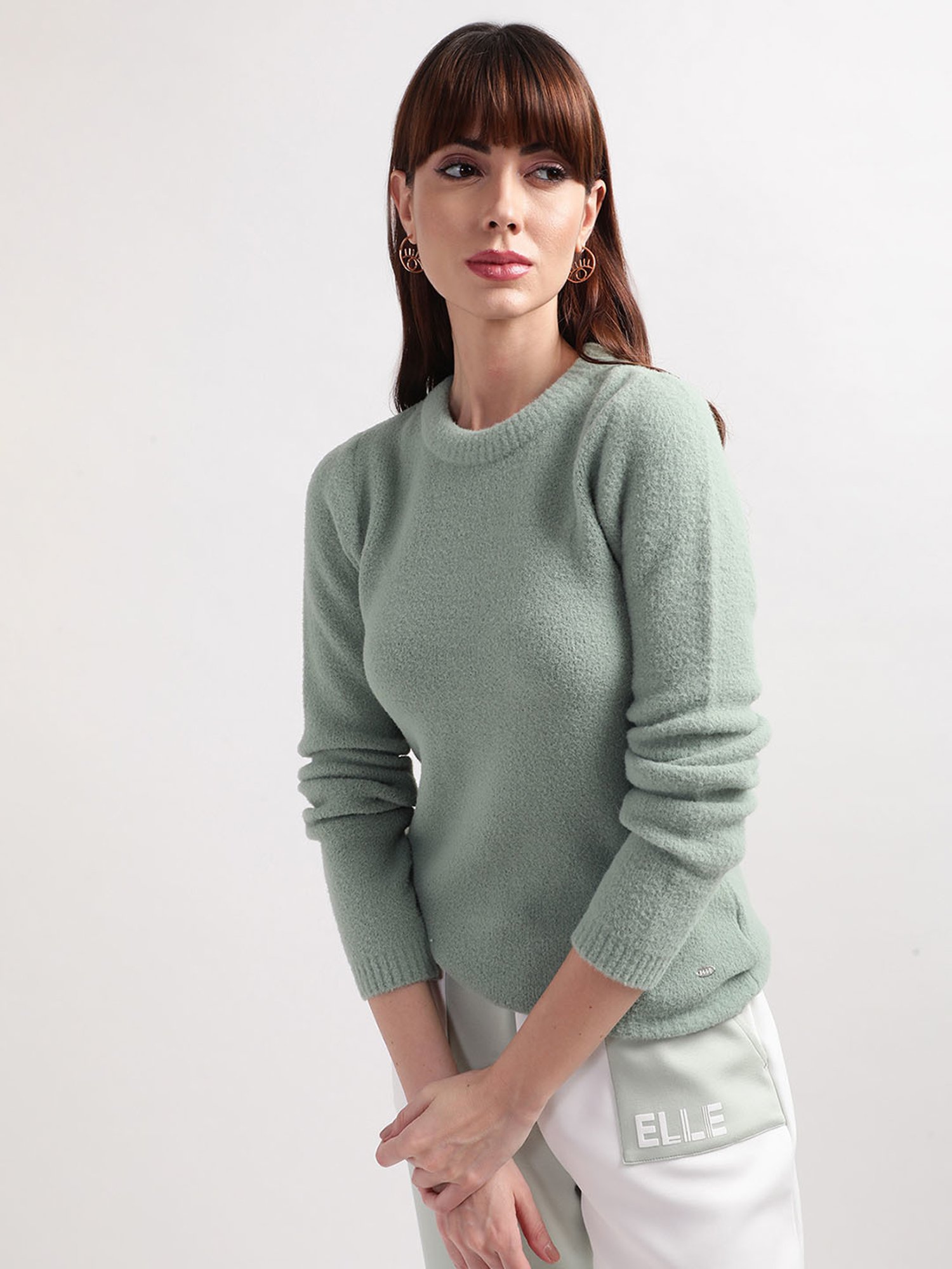 Elle Green Regular Fit Sweater