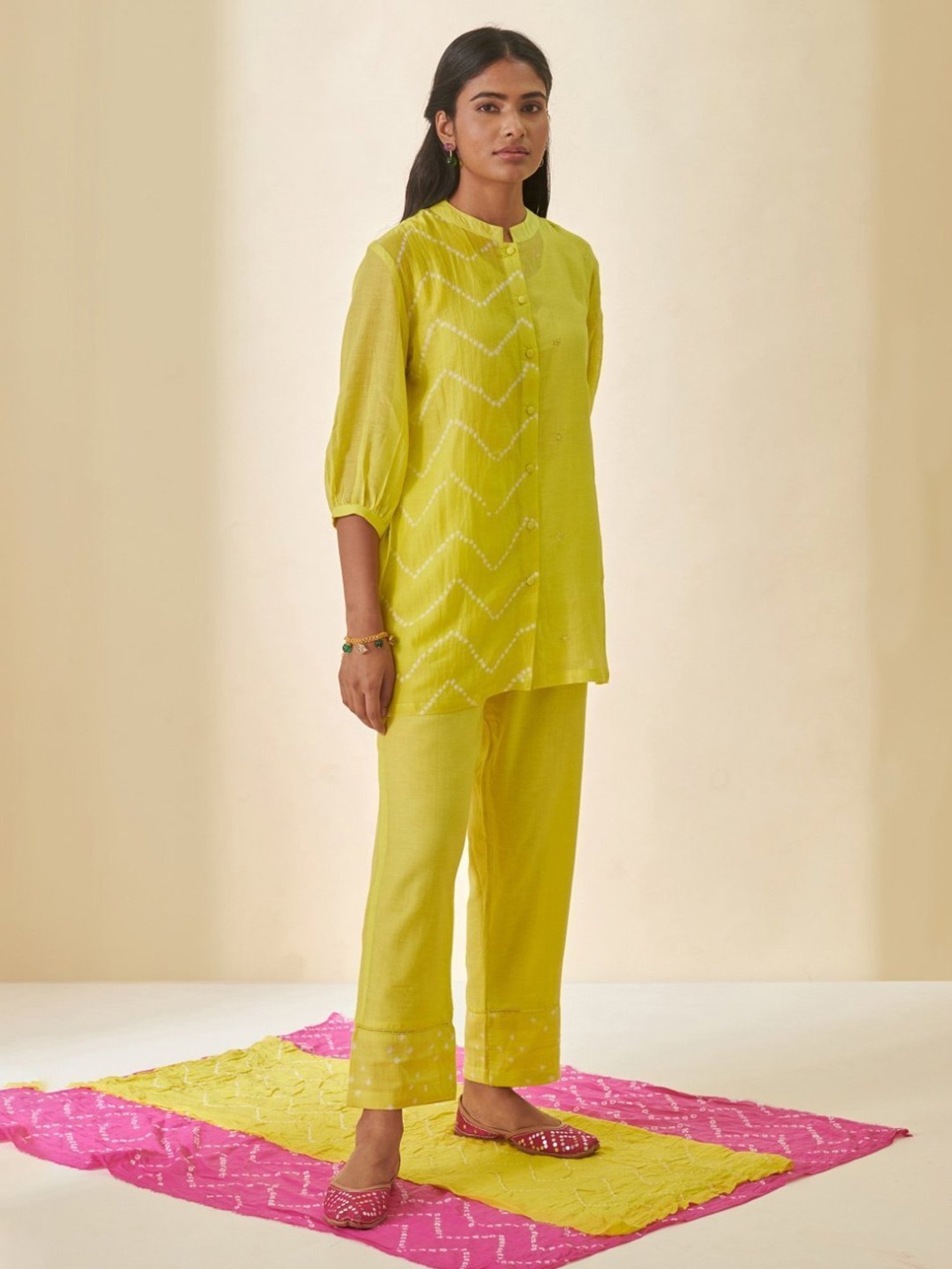 Artagai Midnight Navy Elevated Basics Co-Ord Set With Notch Collar Top And Straight Pants