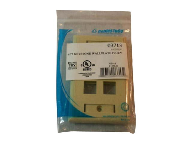 C2G 03713 4-Port Keystone Single Gang Wall Plate, Ivory