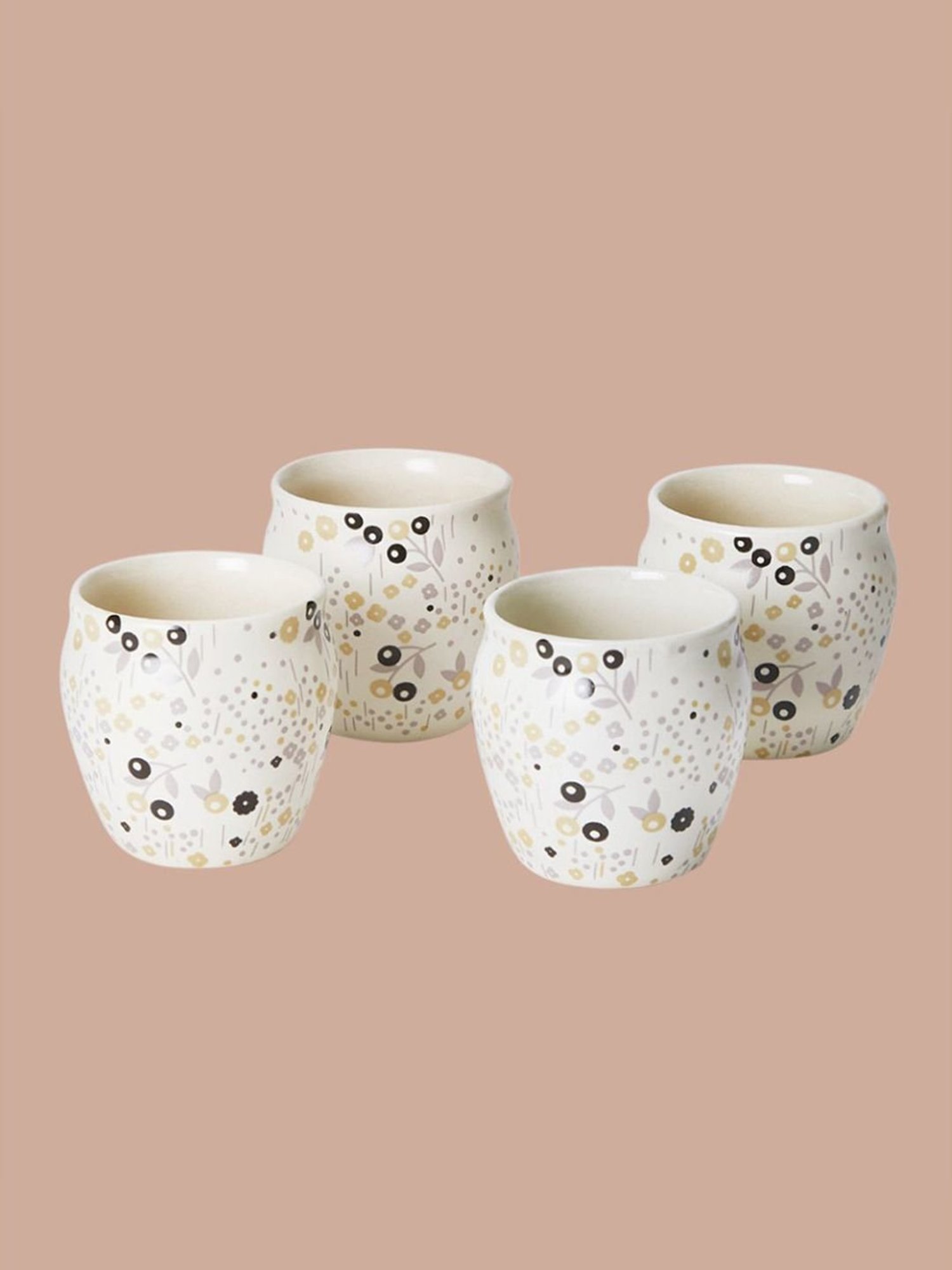 JCPL White & Red Ceramic Cup (0.18 L) - Set of 6