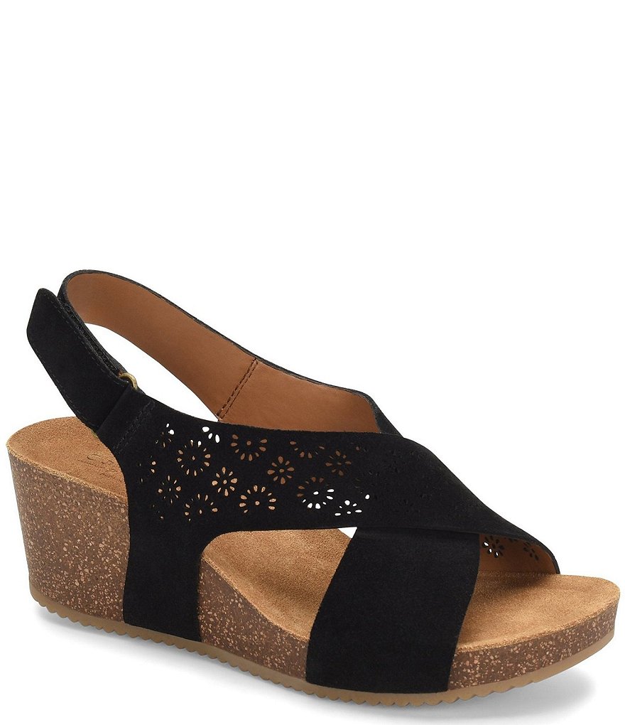 Comfortiva Ellasyn Perforated Suede Slingback Wedge Sandals