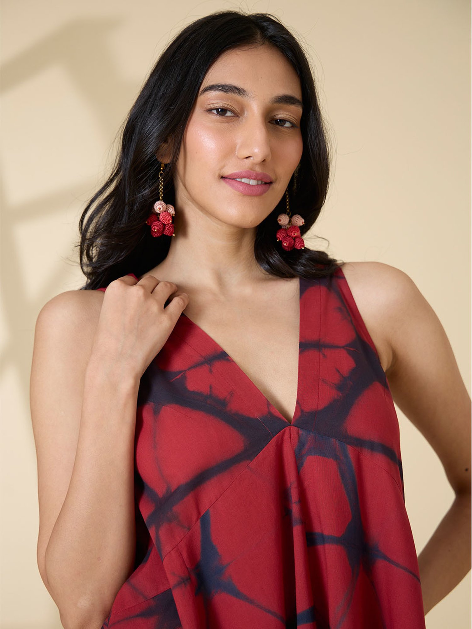 Okhai Red Cotton Tie-Dye Ethnic Dress