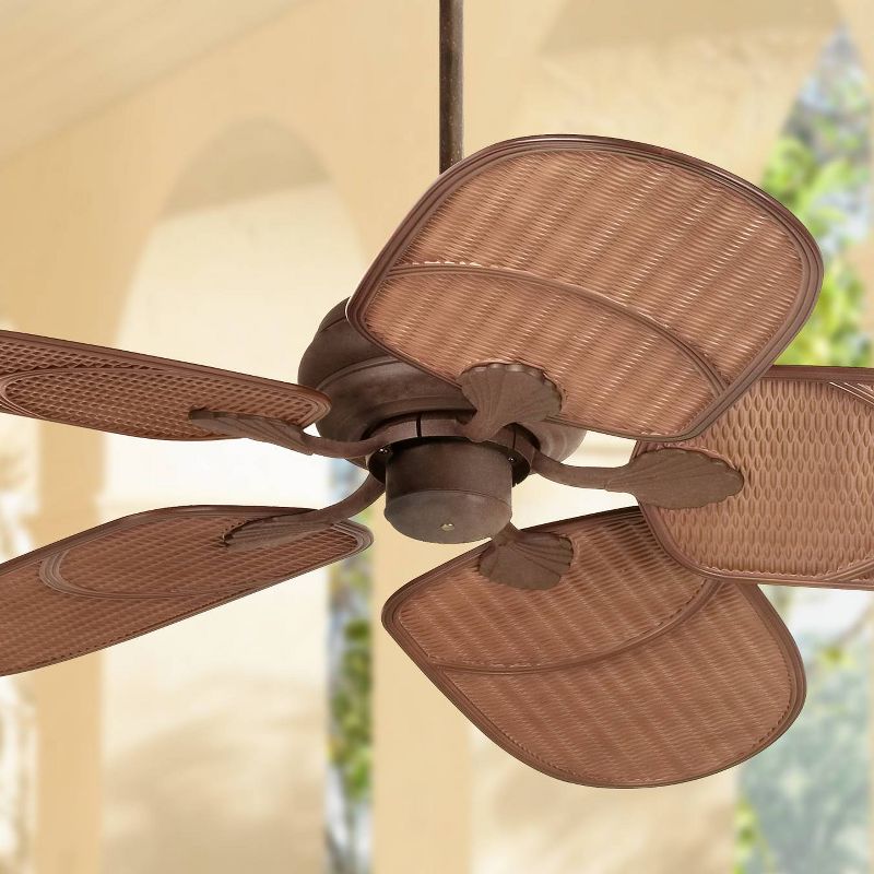 52" Casa Vieja Rustic Tropical Outdoor Ceiling Fan Rust Brown Rattan Blades Wet Rated for Patio Porch