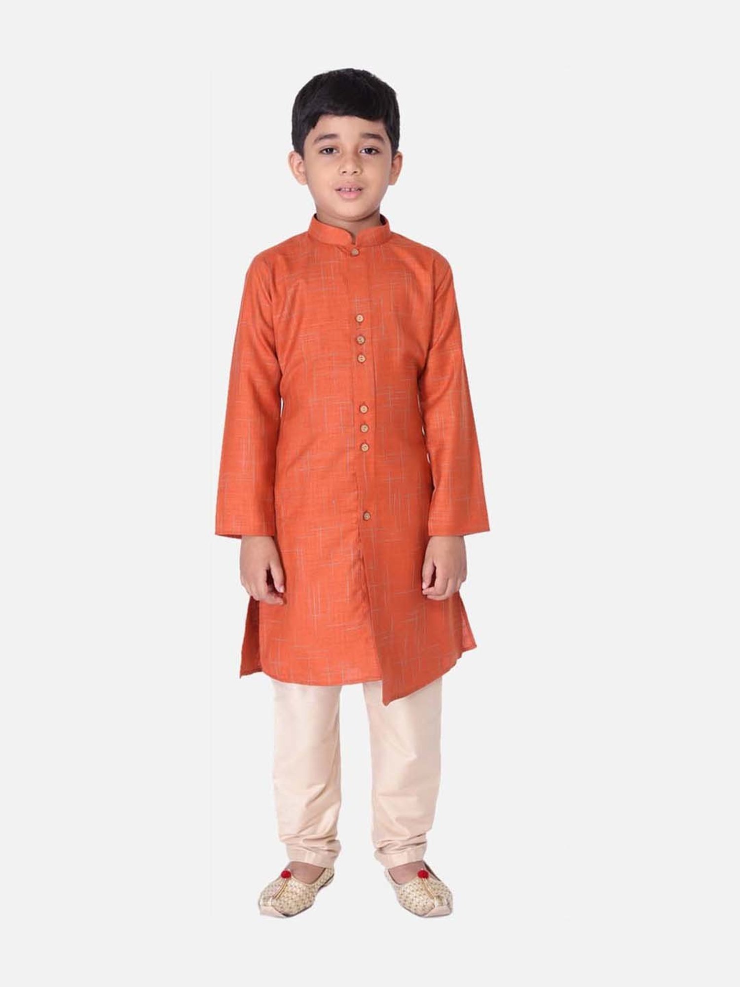 TABARD Kids Orange & Beige Cotton Printed Kurta Set