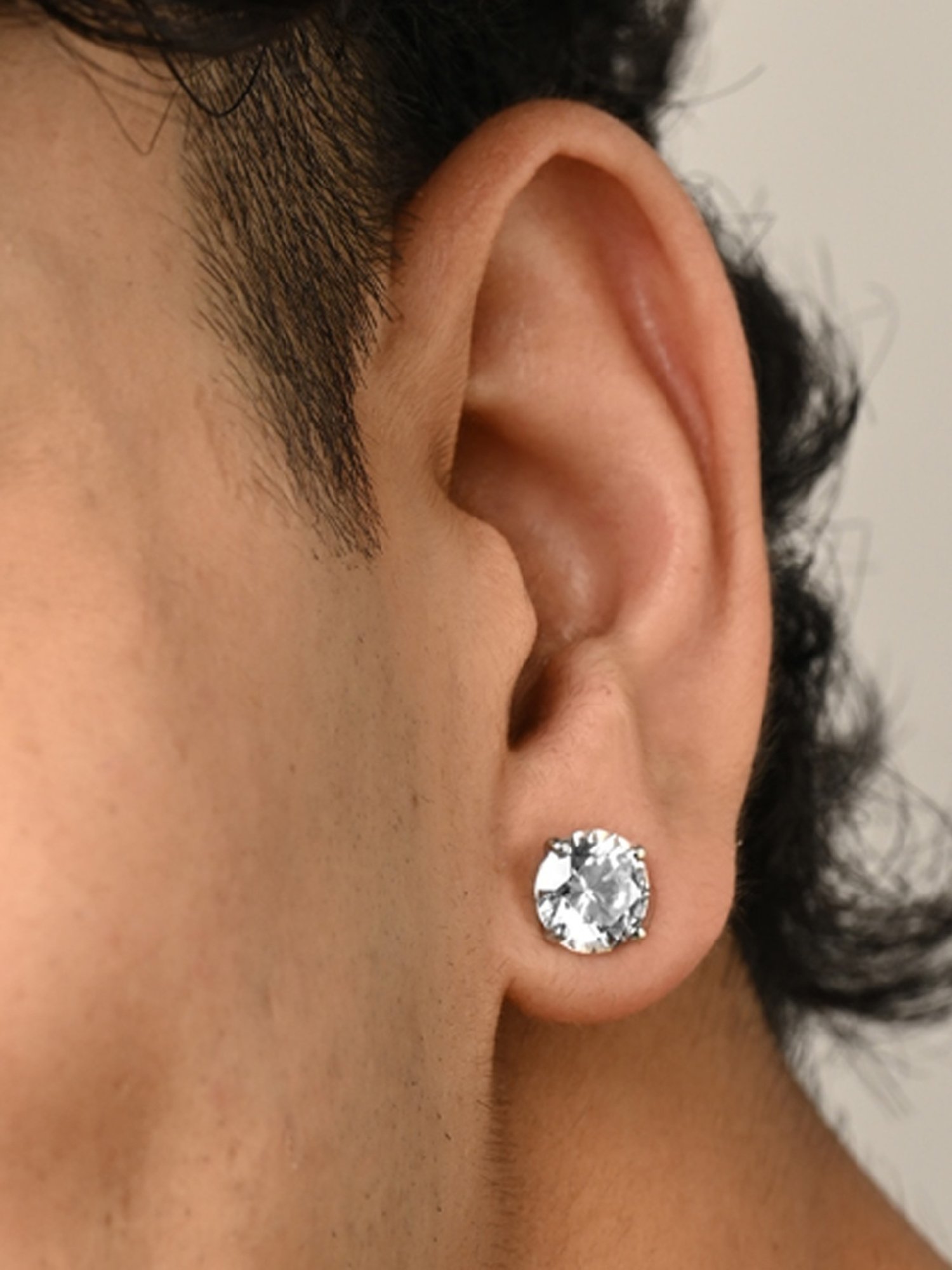 Clara 925 Pure Sterling Silver Round Solitaire 9 mm Stud Earring Gift for Men