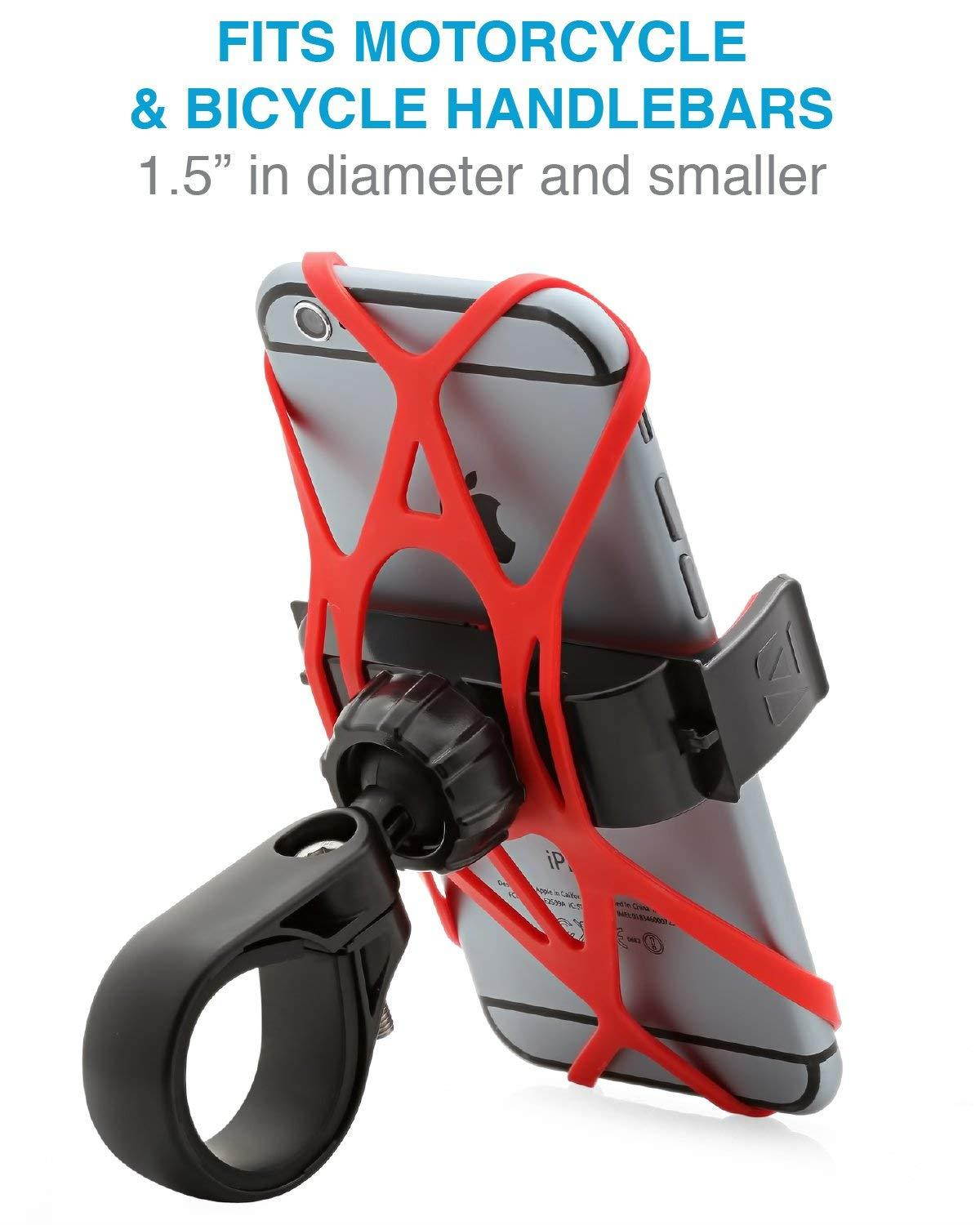 Aduro U-Grip Plus Universal Bike Mount - for Motorcycle, Handlebar, Roll Bar, iPhone X Xs 7 6 6s 7 Plus 5 5s 5c Bike Mount for All Android Smartphones, and GPS Holder (Black/Red)