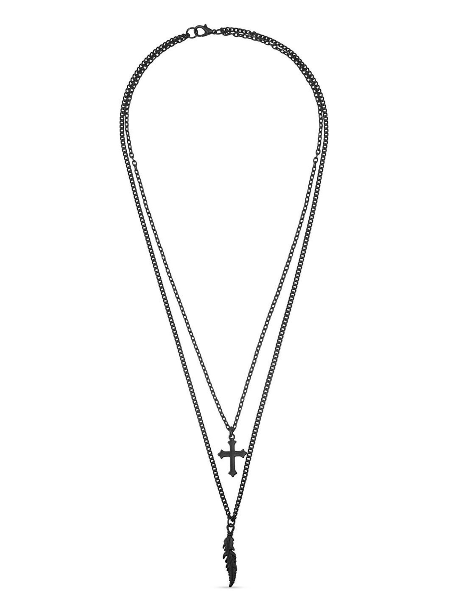 The Bro Code Black Coss & Wings Layered Necklace for Men