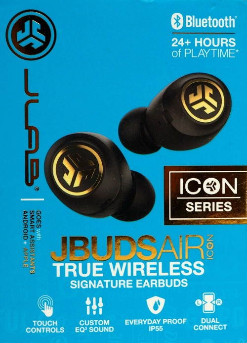 JLab Audio JBuds Air Icon True Wireless Signature Bluetooth Earbuds + Charging Case - Black & Gold - IP55 Sweat Resistance - Bluetooth 5.0 Connection - Stereo Phone Calls - 3 EQ Sound Settings