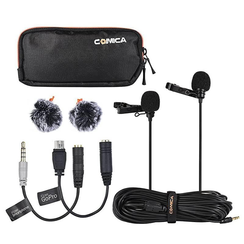 CVMD02 Dualhead Lavalier Microphone Clipon mini Omnidirectional Condenser mic interview microphone for Apple IphoneIpadIpodAndroidDSLRSony Canon cameraGoPro 34Black117inch