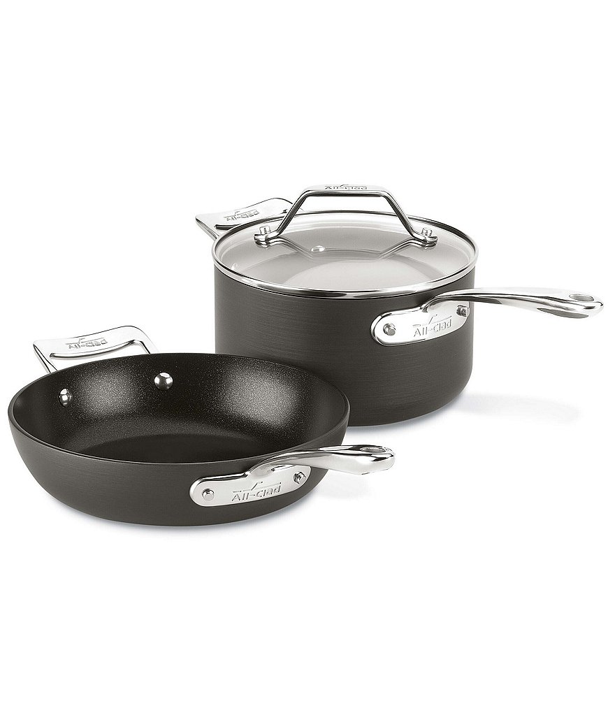 All-Clad Essentials Nonstick Cookware Set, 2 Piece Fry & Sauce Pan with Lid Set, 8.5#double; & 2.5 qt.