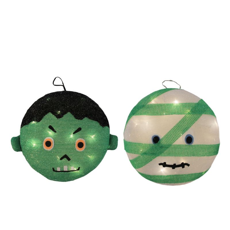 Northlight Set of 2 Green Battery Operated LED Lighted Mummy and Frankenstein Outdoor Halloween Decors 14"