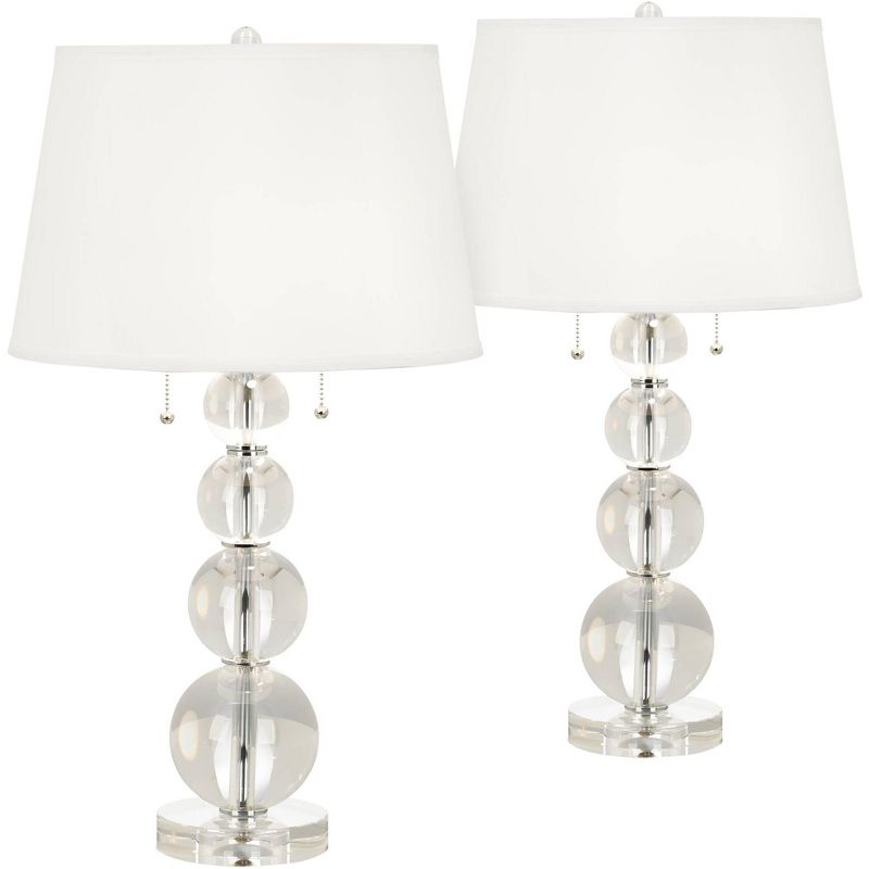 Vienna Full Spectrum Modern Table Lamps Set of 2 Stacked Crystal Spheres Glass White Drum Shade for Living Room Family Bedroom