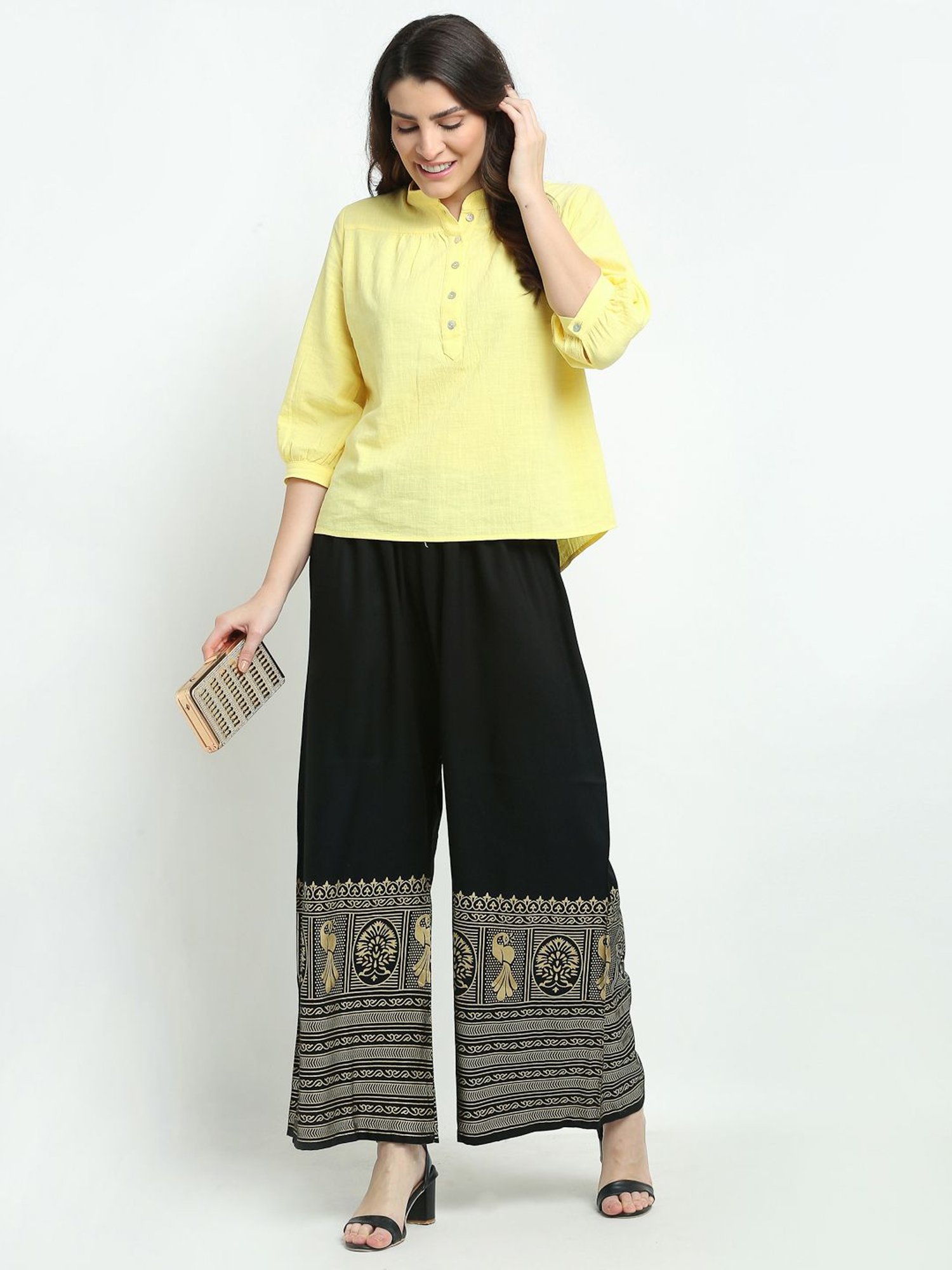 TAG 7 Pink & Black Regular Fit Palazzos - Pack Of 2