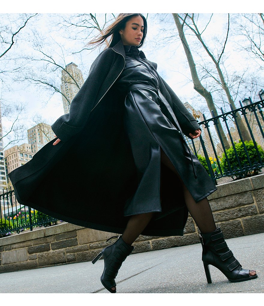 DKNY Blake Strappy Leather Peep Toe Stiletto Booties