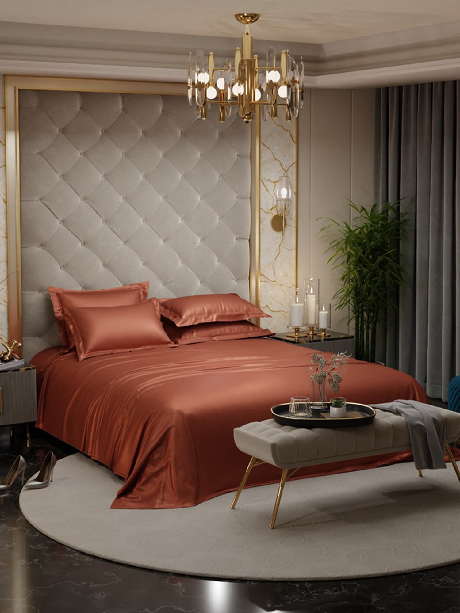 Stoa Paris Date Night Collection 300 TC Copper Sateen Super King Bed Sheet with 4 Pillow Covers