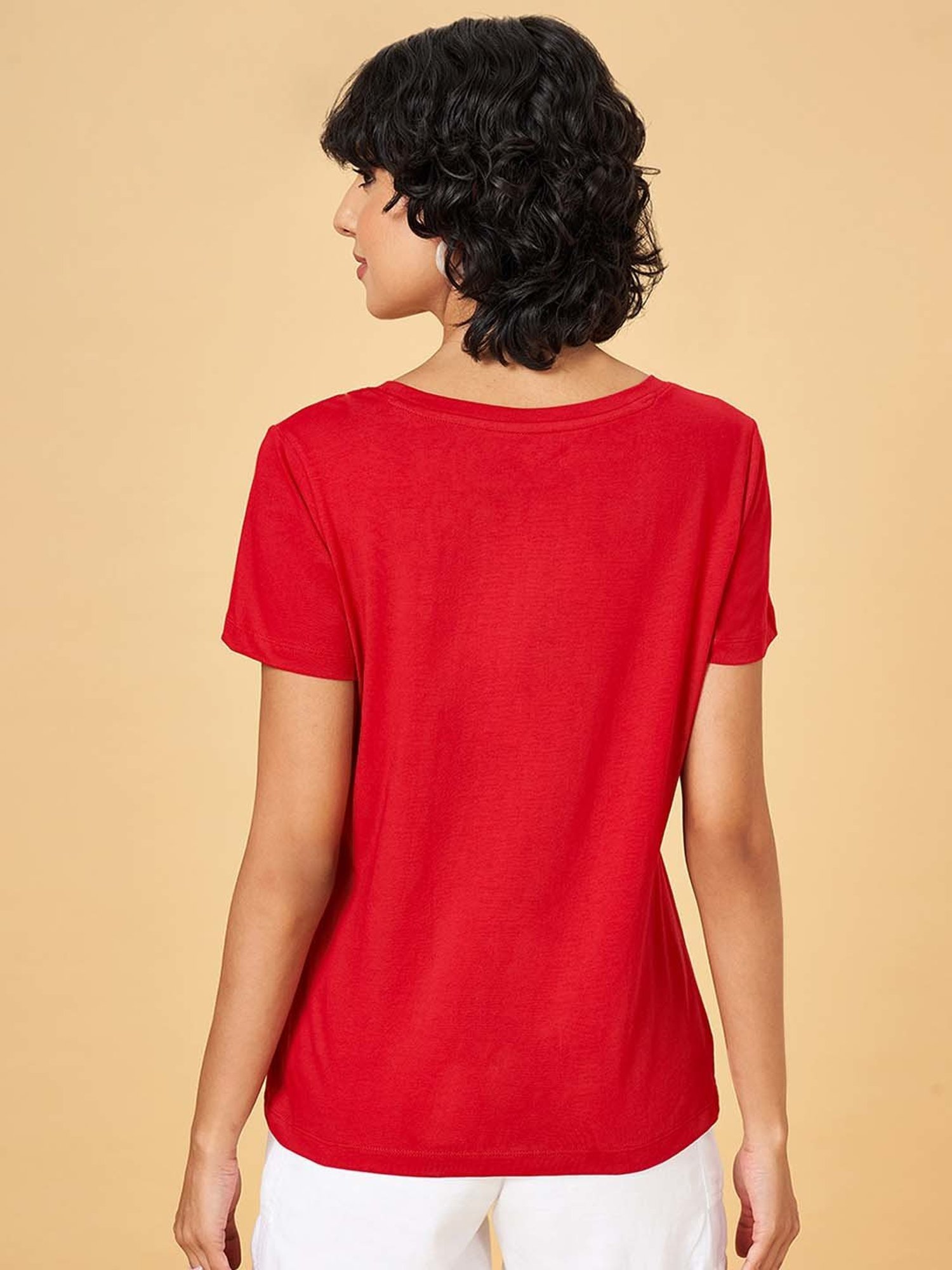 Honey by Pantaloons Red Cotton Printed T-Shirt