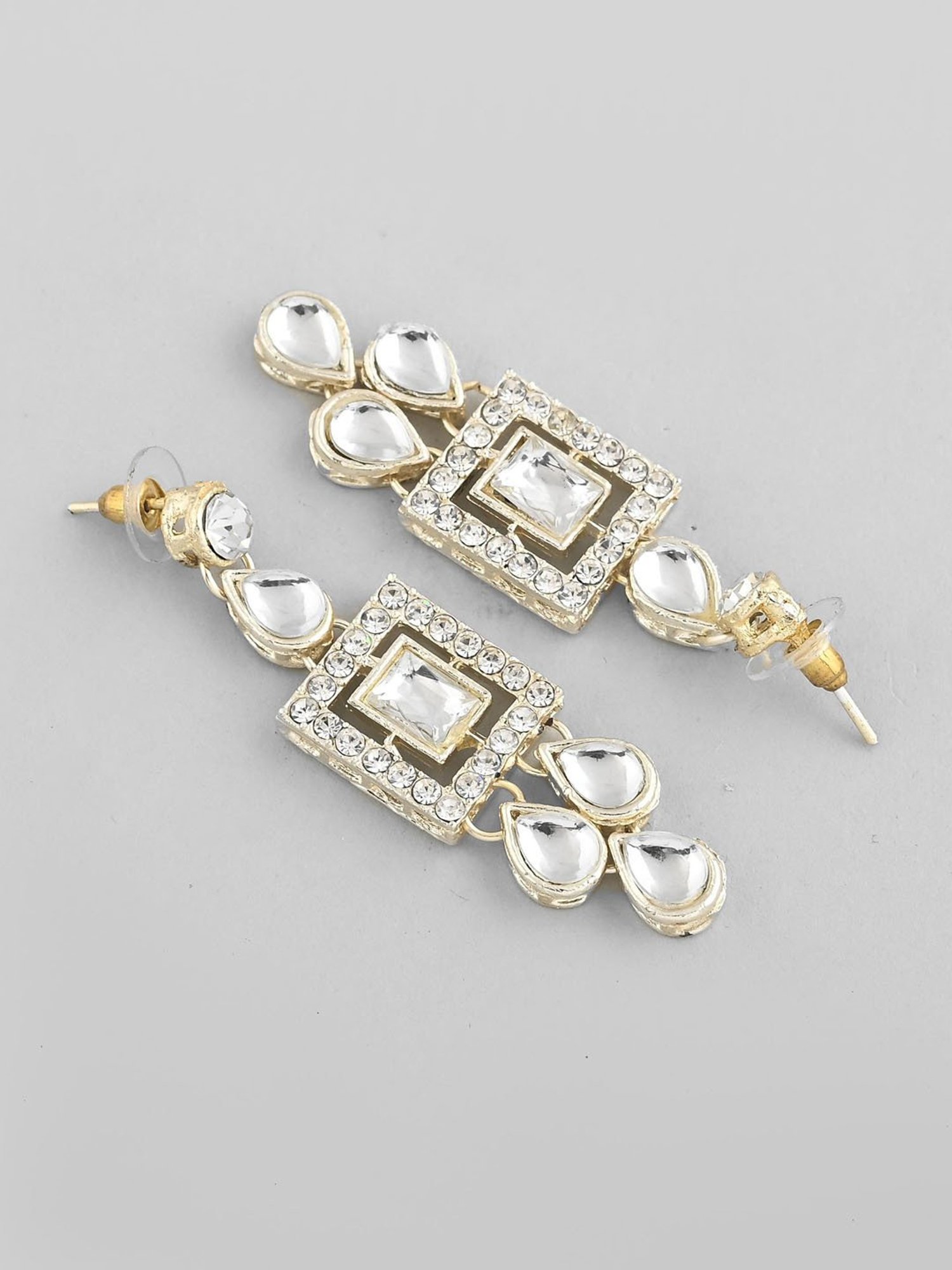 VOJ Silver Plated Stone Studded Designer Necklace with Earrings and Mangtikka for Women