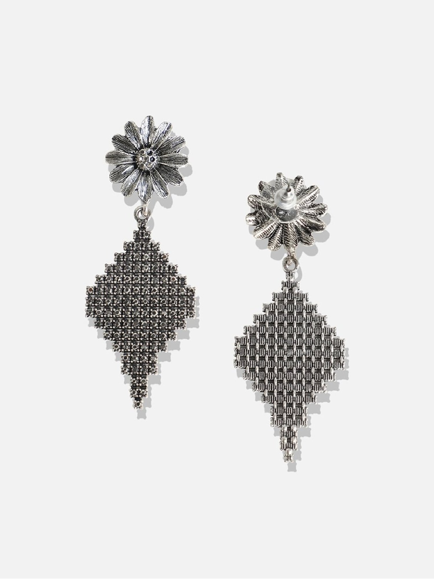 Sohi Women's Intricate Curve Daisy Drop Earrings  Silver