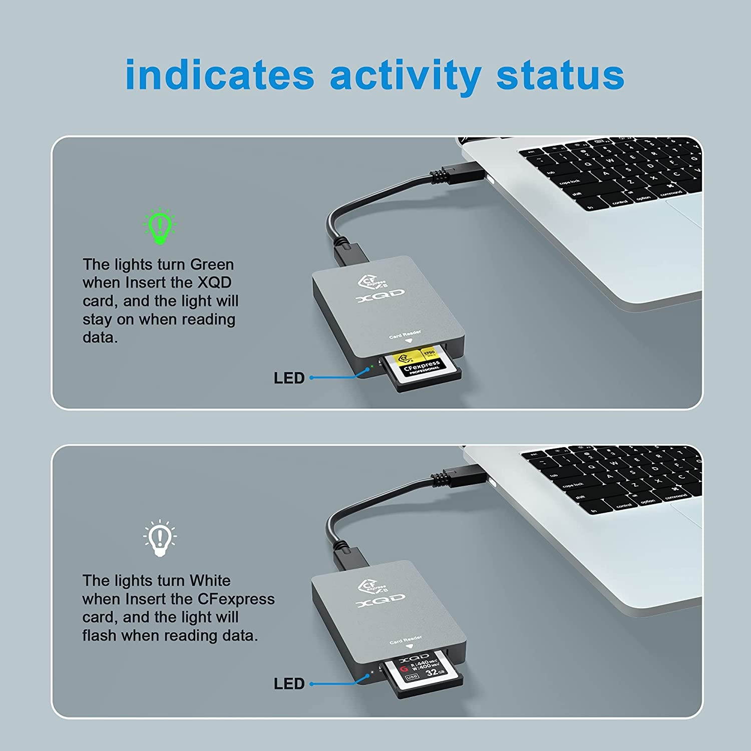 CFexpress Type B XQD Card Reader USB 3.1 Gen 2 10Gbps CFexpress XQD Reader Portable Aluminum CFexpress Card Adapter for CFexpress Type B Card and Sony G/M Series, Lexar 2933x/1400x USB Mark XQD Card