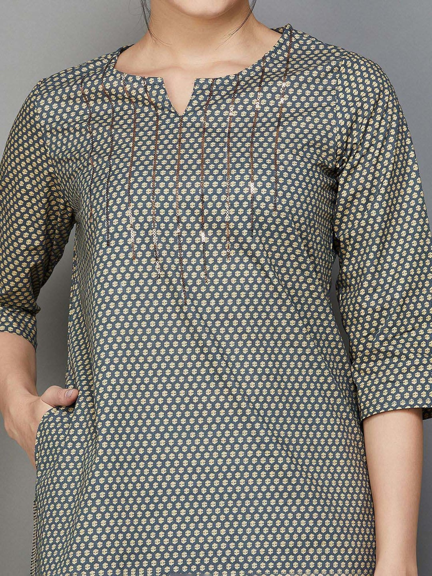 Melange by Lifestyle Black Cotton Printed Kurta Pant Set