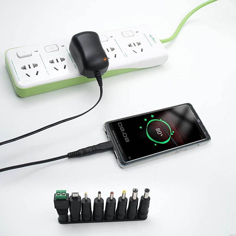12W Universal AC DC Adapter 3V 45V 5V 6V 75V 9V 12V Multi Voltage Switching Power Supply Cord for Household Electronics LED Light Strip CCTV IP Camera Router Bluetooth Speaker Hub Smartphone