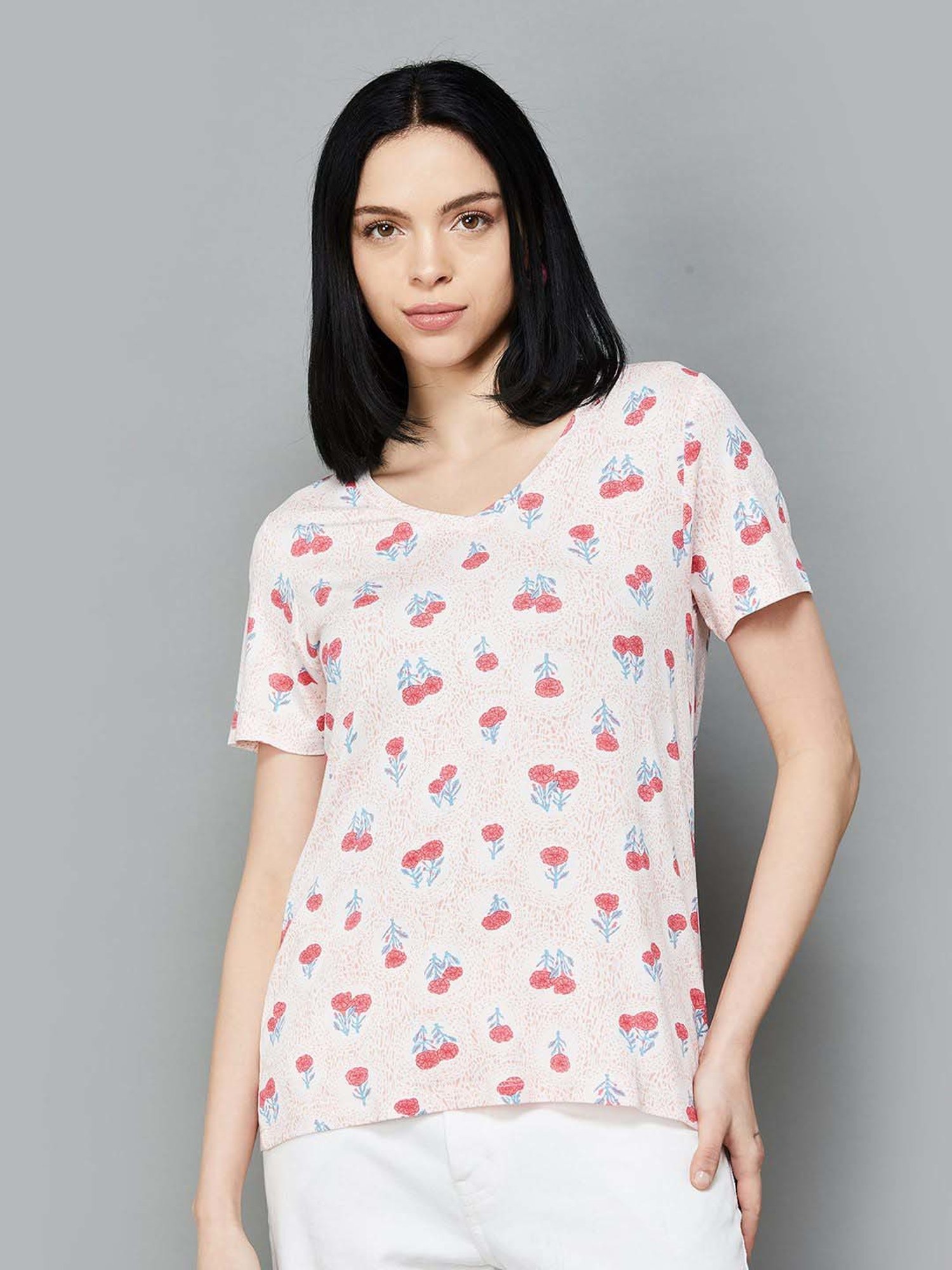 Colour Me by Melange Pink Printed T-Shirt
