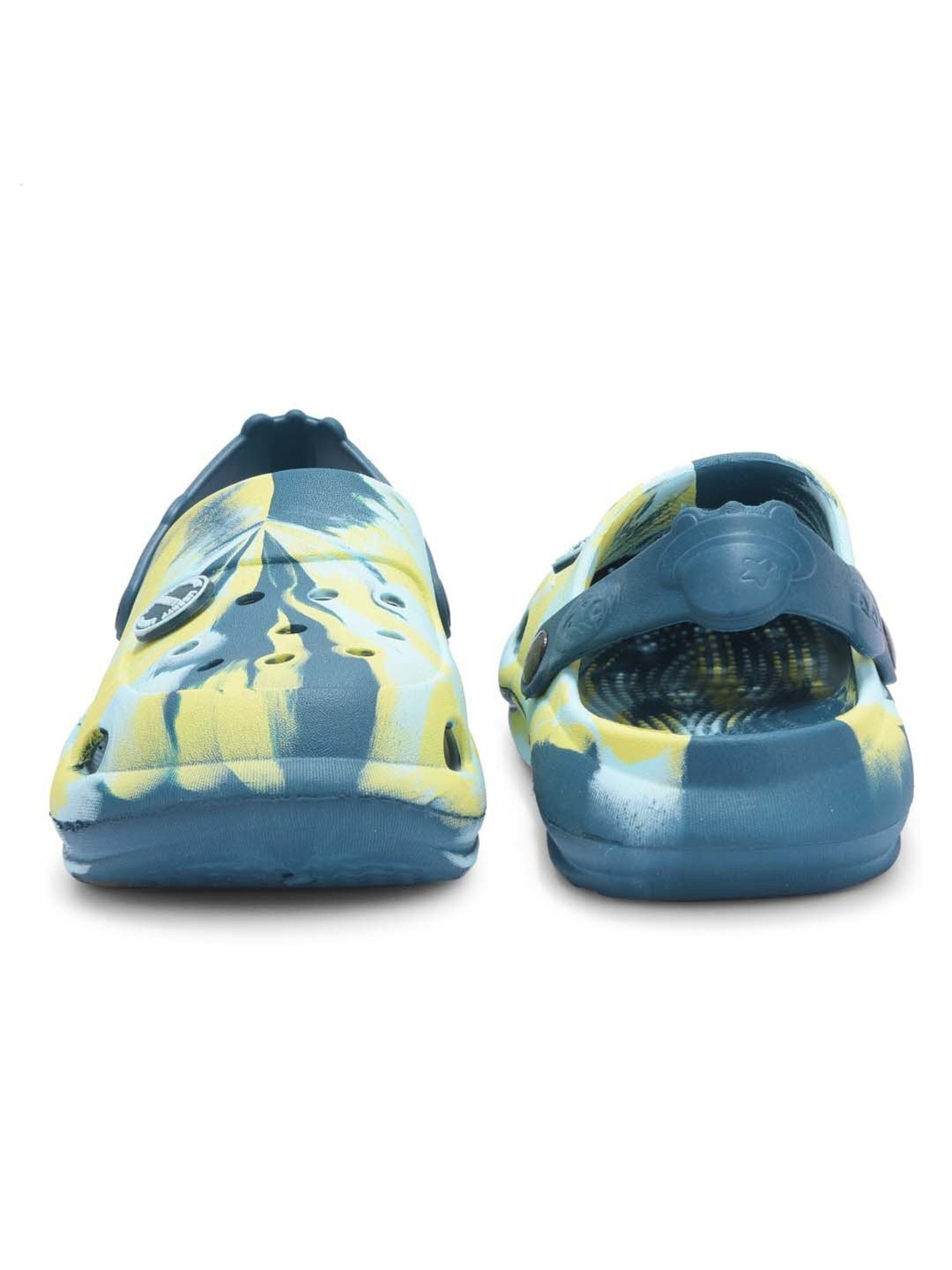 Lucy&Luke By Liberty Kids ALEX-02E Teal Blue & Yellow Back Strap Clogs