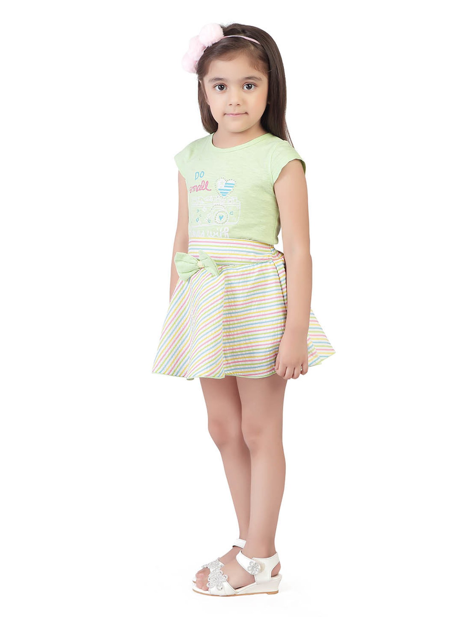 Tiny Girl Green Printed T-Shirt with Skirt
