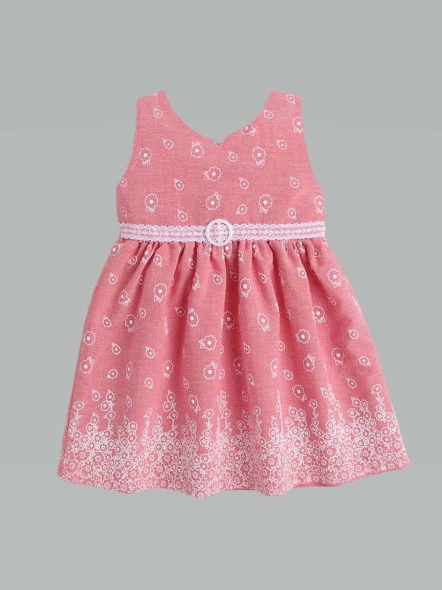 The Magic Wand Kids Pink & White Cotton Printed Dress