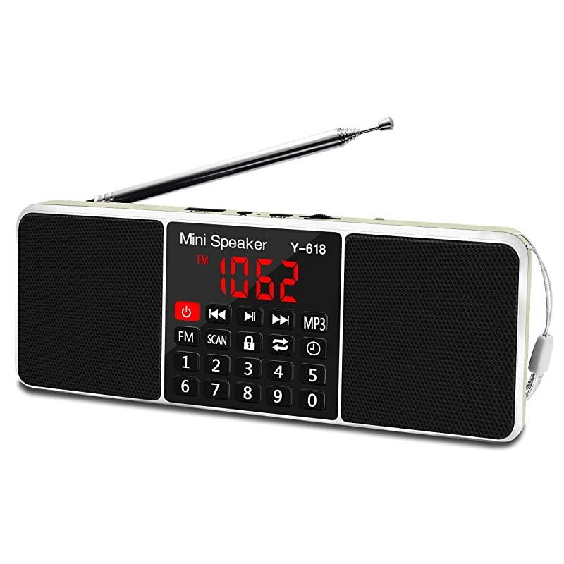 Multifunction Digital FM Radio Media Speaker MP3 Music Player Support TF Card USB Drive with LED Screen Display and Setting Timing Shutdown Function (Golden)