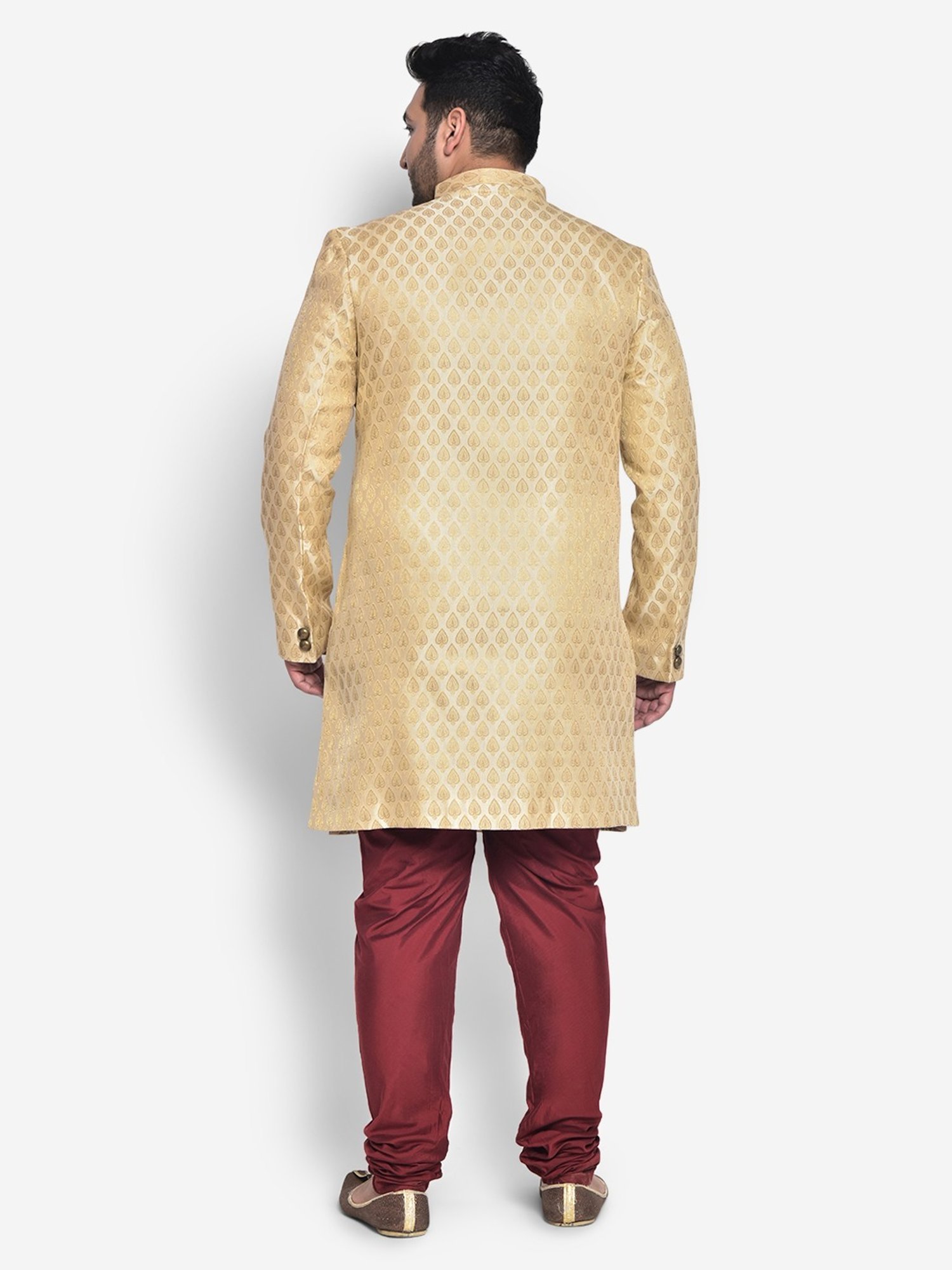KISAH PLUS Beige Regular Fit Jacquard Sherwani Set