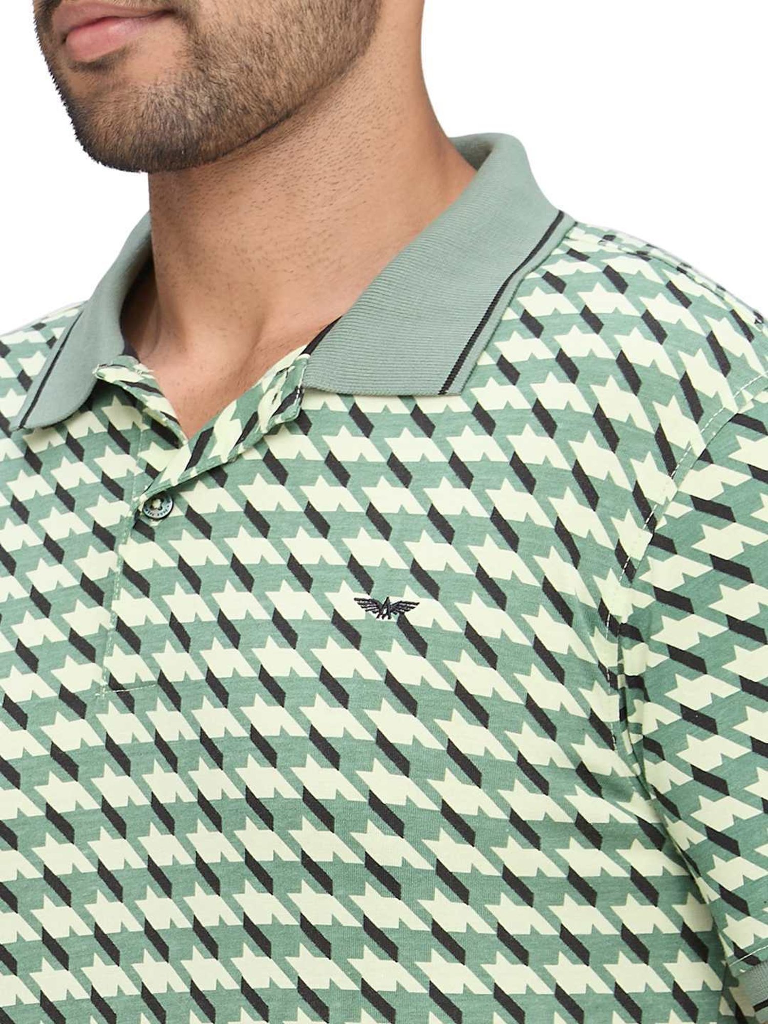 Park Avenue Green Slim Fit Printed Polo T-Shirt