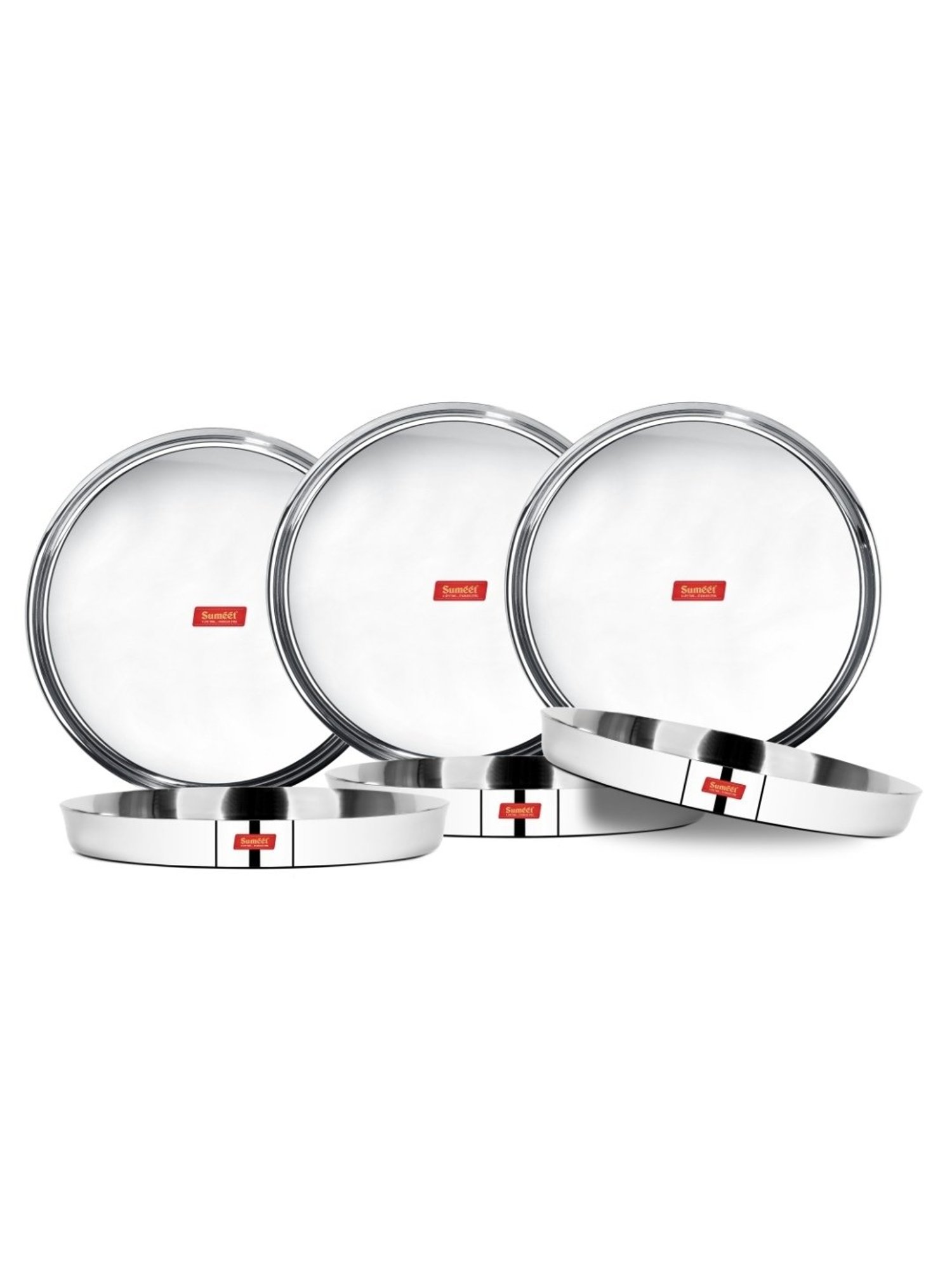 Sumeet 22 Gauge Stainless Steel Traditional Dinner Plate / Thali  28.5Cm (2Ltr) - set of 6pc